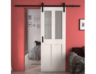 Victorian 4 Panel Shaker White Frosted Glass - Prefinished Sliding Barn Door