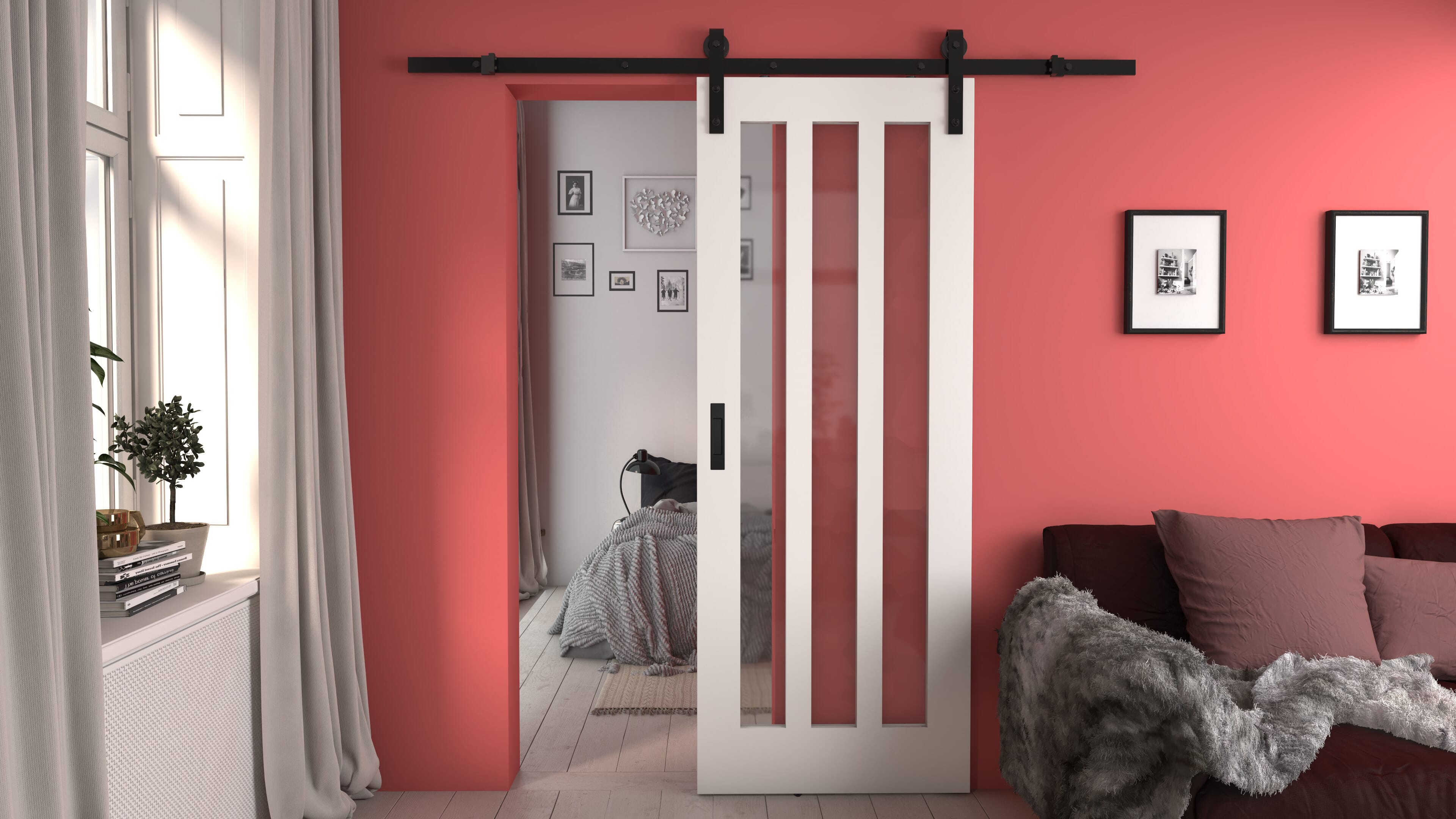 Aston White Clear Glass Sliding Barn Door