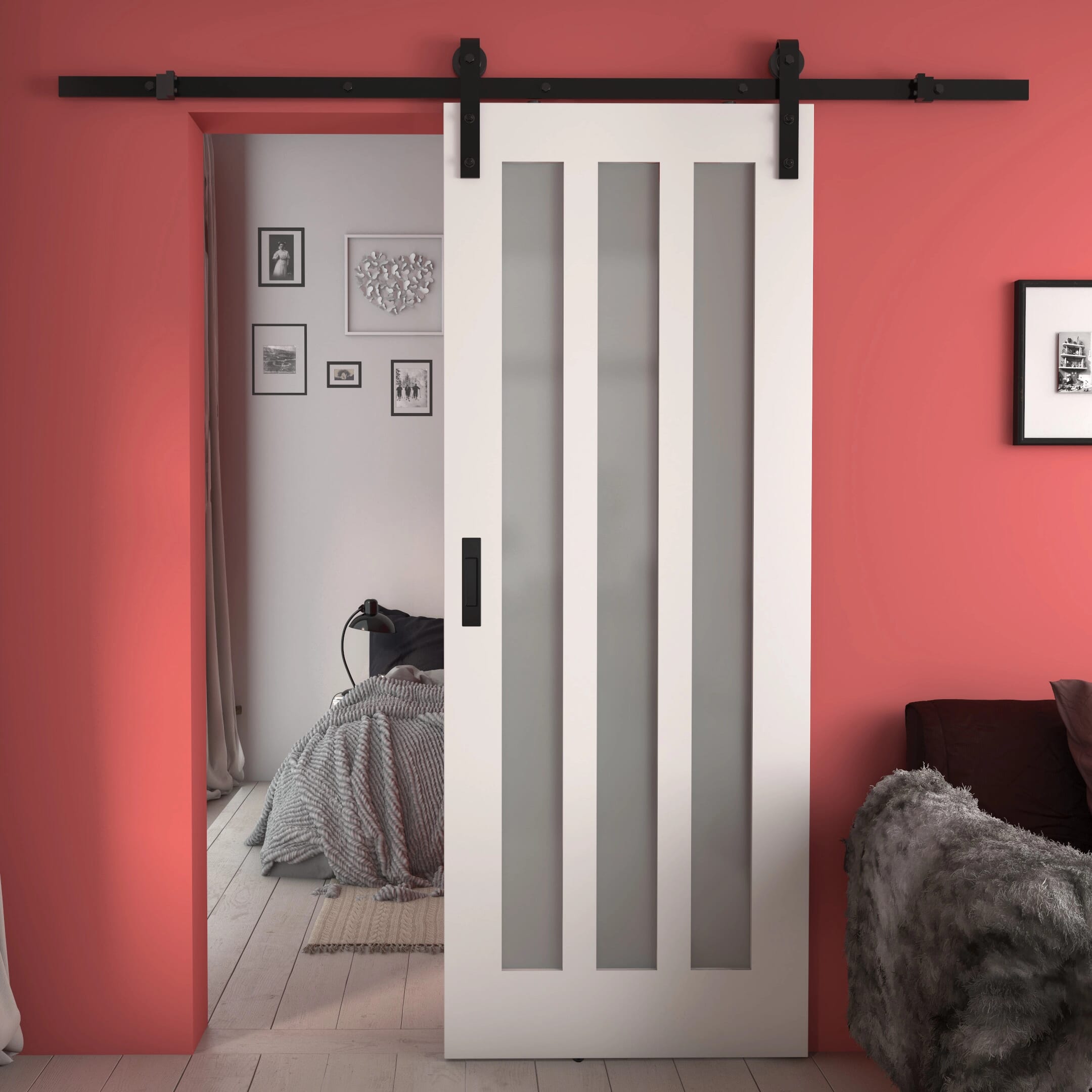 Aston White Frosted Glass Sliding Barn Door