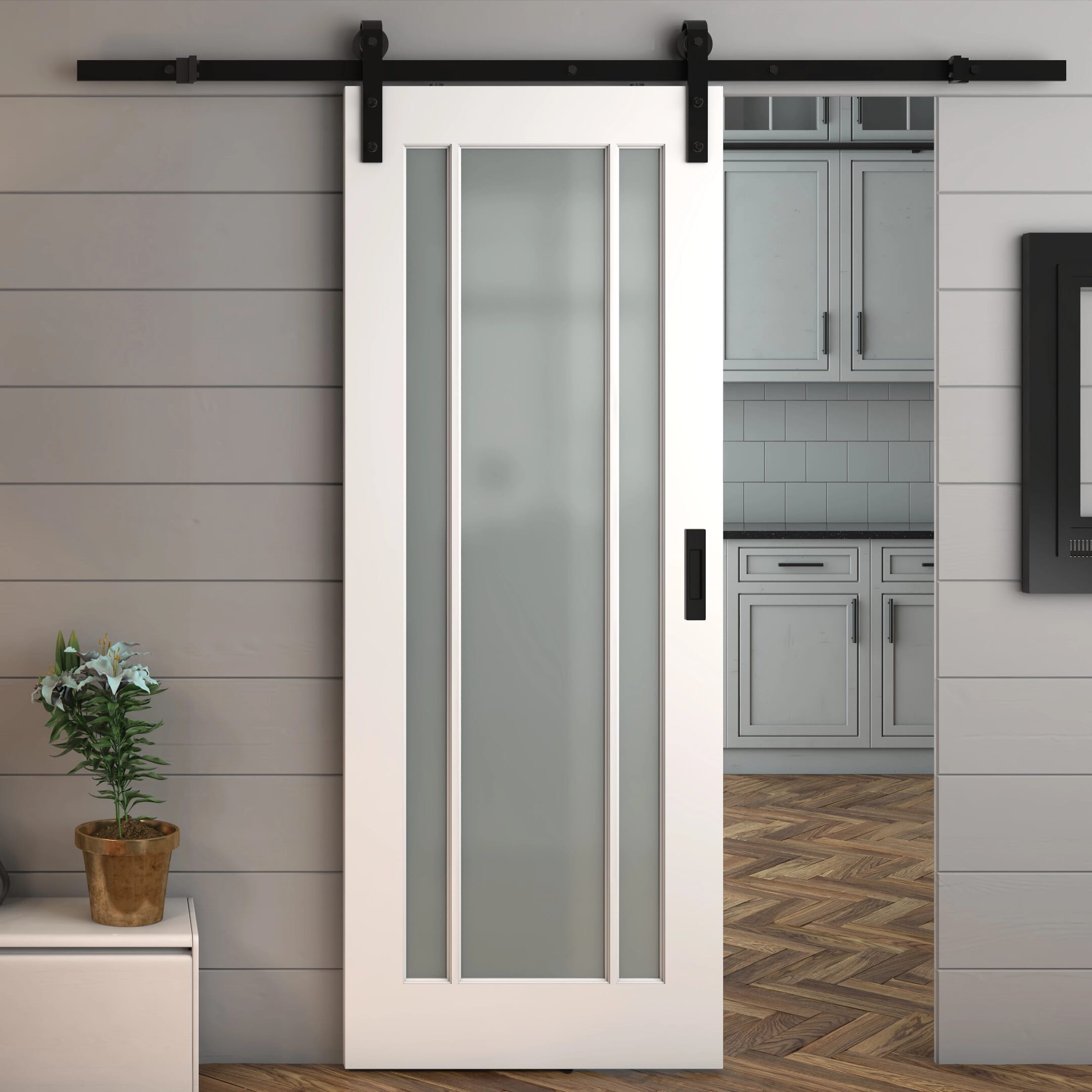 Lincoln White Frosted Glass Sliding Barn Door