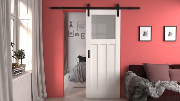 DX 30's Style Frosted Glass White Sliding Barn Door