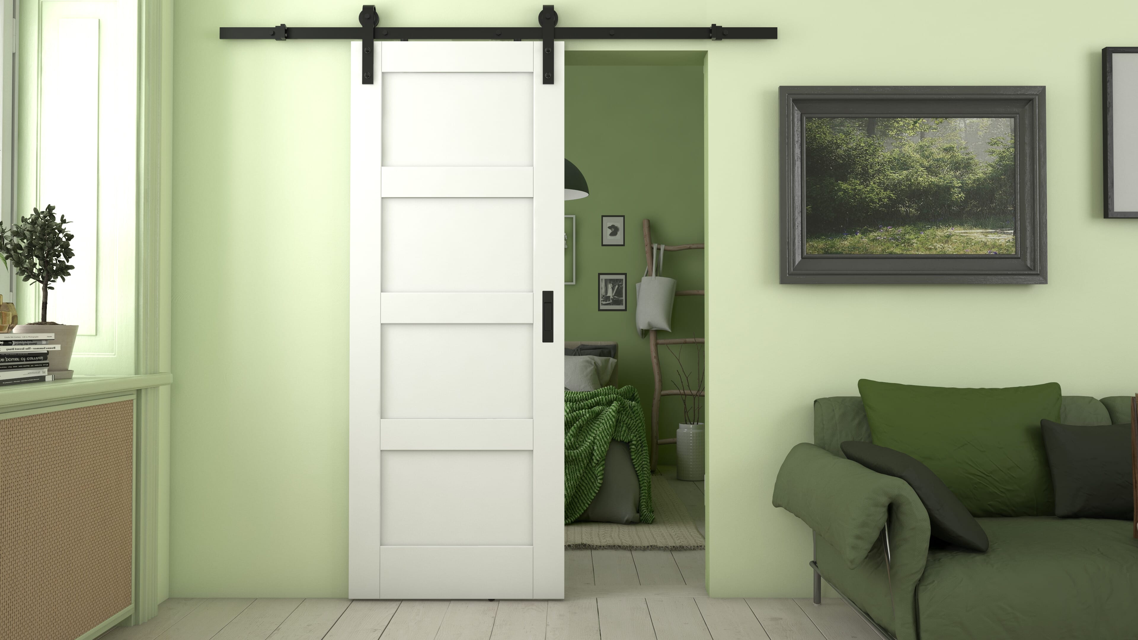 Shaker 4 Panel White Sliding Barn Door