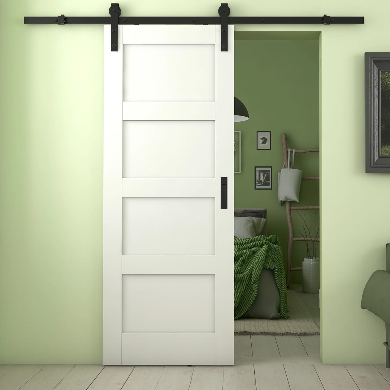 Shaker 4 Panel White Sliding Barn Door