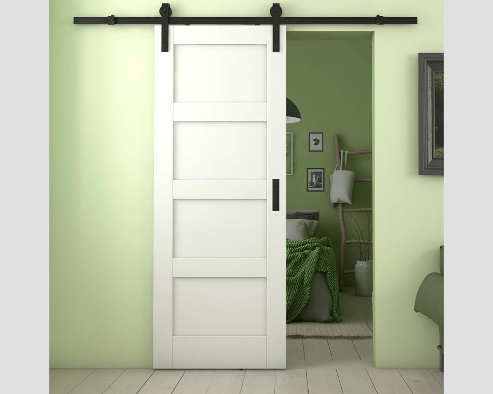 762x1981x35mm (30") Shaker 4 Panel White Sliding Barn Door