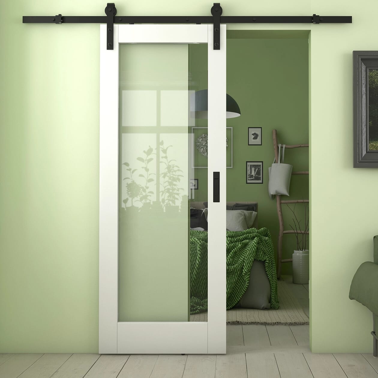 Pattern 10 White Clear Glass Sliding Barn Door