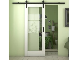 Pattern 10 White Clear Glass Sliding Barn Door