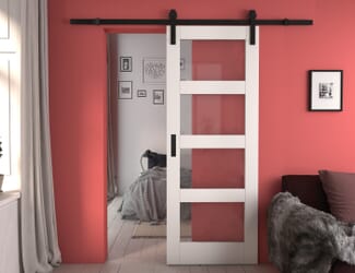 Shaker 4 Light Clear Glass White Sliding Barn Door