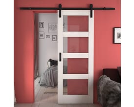 Shaker 4 Light Clear Glass White Sliding Barn Door