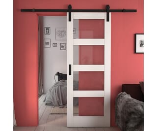 Shaker 4 Light Clear Glass White Sliding Barn Door