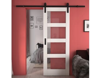 Shaker 4 Light Clear Glass White Sliding Barn Door
