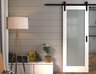 Pattern 10 White Frosted Glass Sliding Barn Door