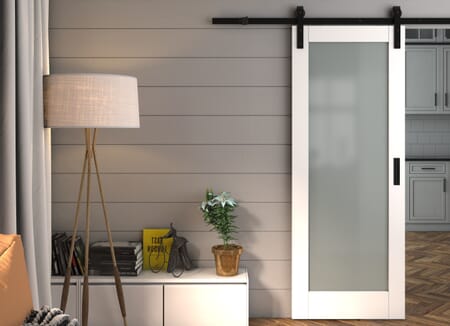 Pattern 10 White Frosted Glass Sliding Barn Door
