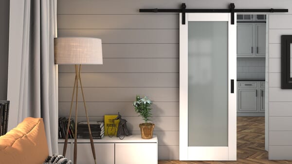 Pattern 10 White Frosted Glass Sliding Barn Door