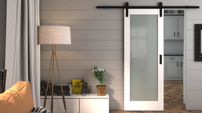 762x1981x35mm (30) Pattern 10 White Frosted Glass Sliding Barn Door