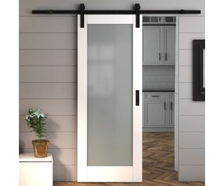 Pattern 10 White Frosted Glass Sliding Barn Door