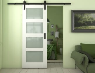 Shaker 4 Light Frosted Glass White Sliding Barn Door