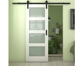 Shaker 4 Light Frosted Glass White Sliding Barn Door