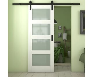 Shaker 4 Light Frosted Glass White Sliding Barn Door