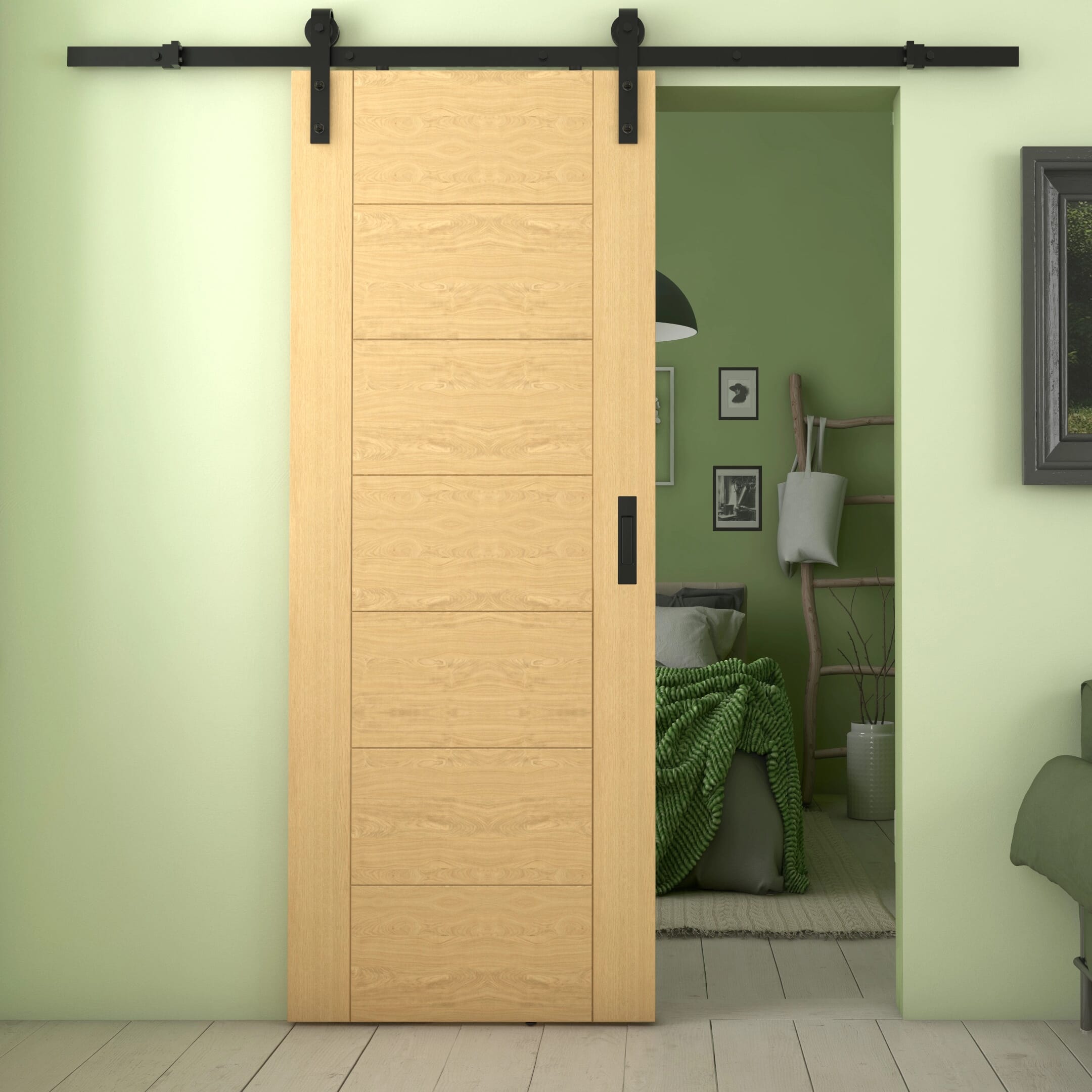 Modern 7 Panel Oak Sliding Barn Door
