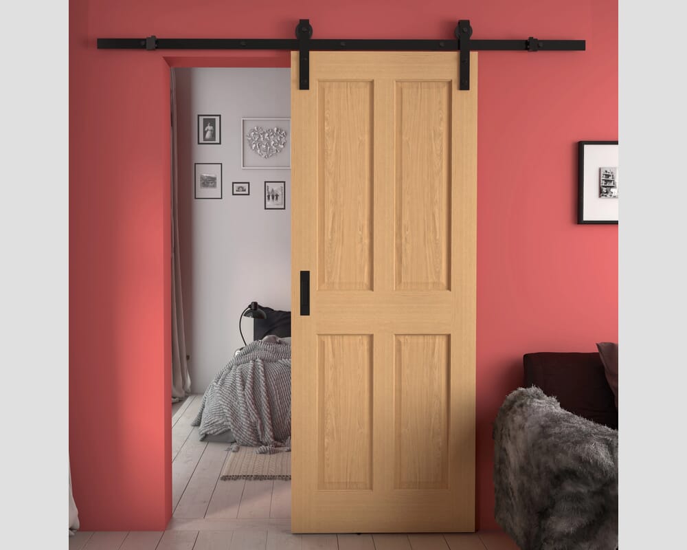 686x1981x35mm (27") Traditional Victorian 4 Panel Oak Sliding Barn Door