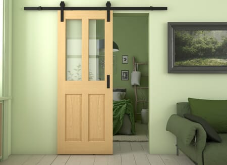 Traditional Victorian Clear Glass Oak Sliding Barn Door