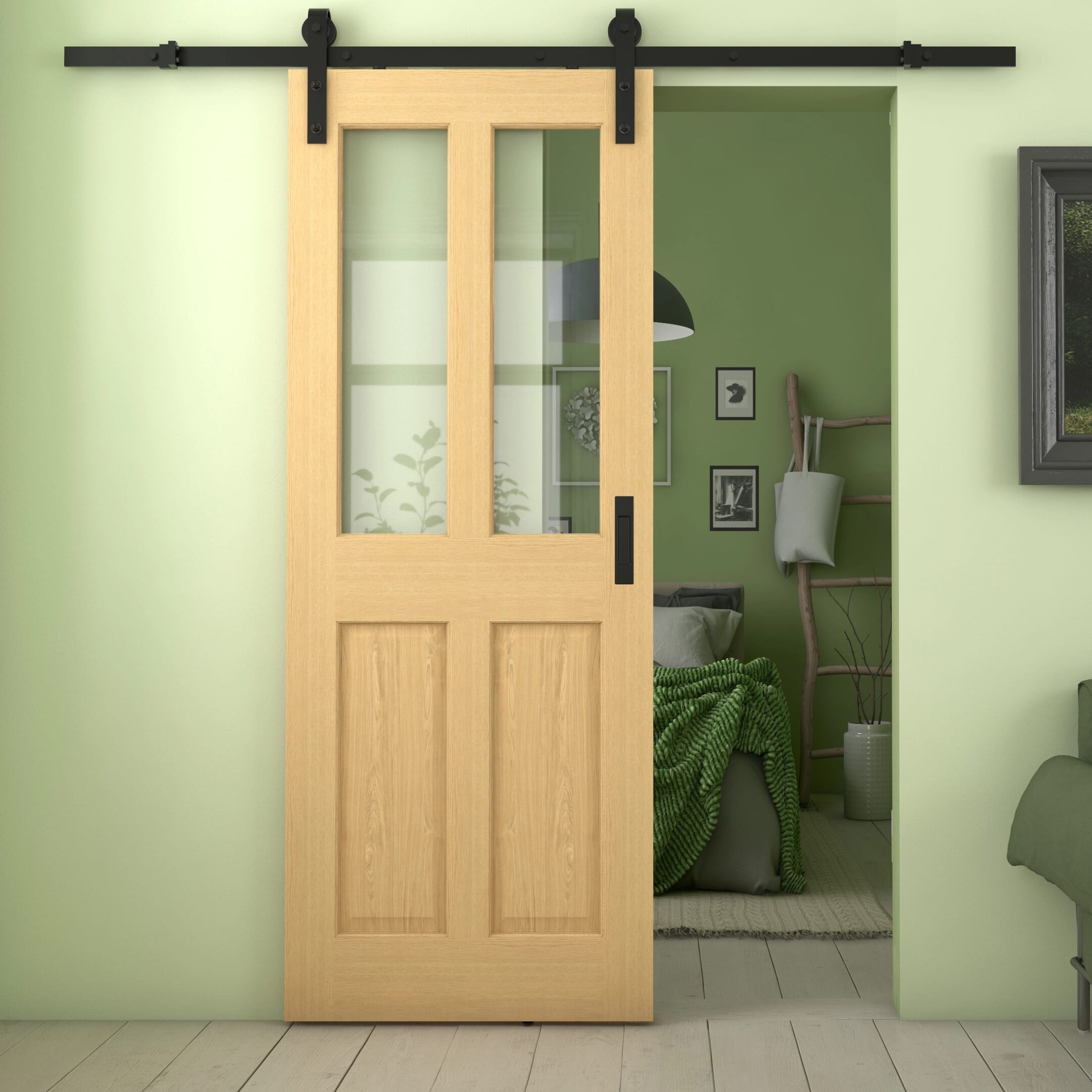 Traditional Victorian Clear Glass Oak Sliding Barn Door
