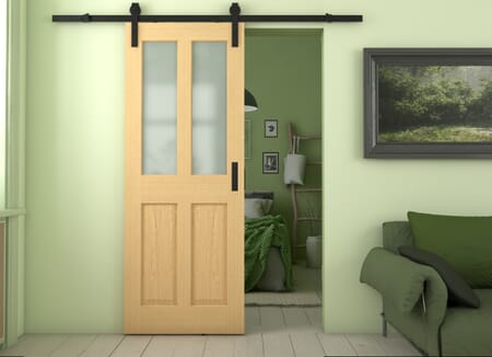 Traditional Victorian Frosted Glass Oak Sliding Barn Door