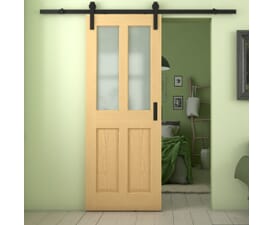 Traditional Victorian Frosted Glass Oak Sliding Barn Door