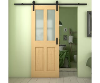 Traditional Victorian Frosted Glass Oak Sliding Barn Door