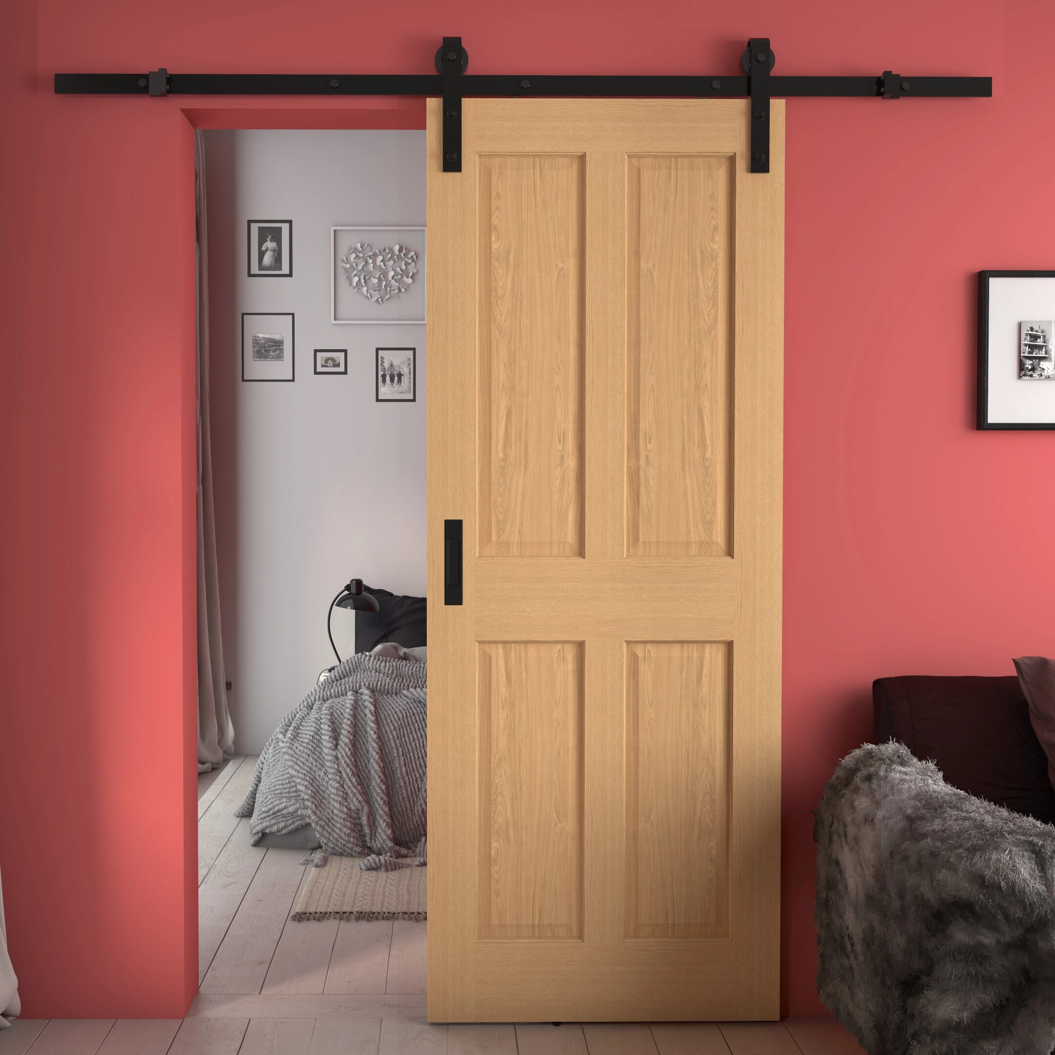 Traditional Victorian 4 Panel Oak - Prefinished Sliding Barn Door