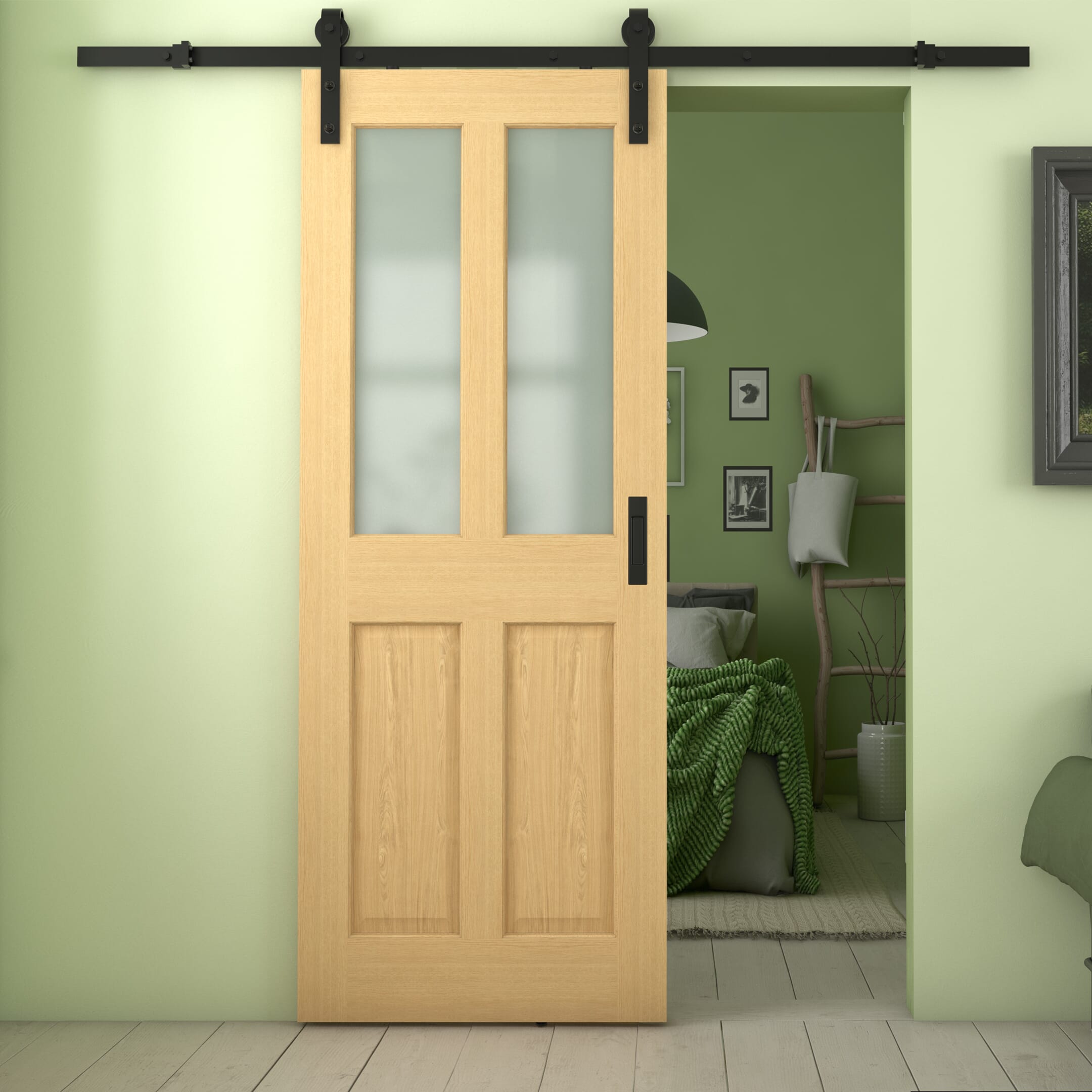 Traditional Victorian Frosted Glass Oak - Prefinished Sliding Barn Door