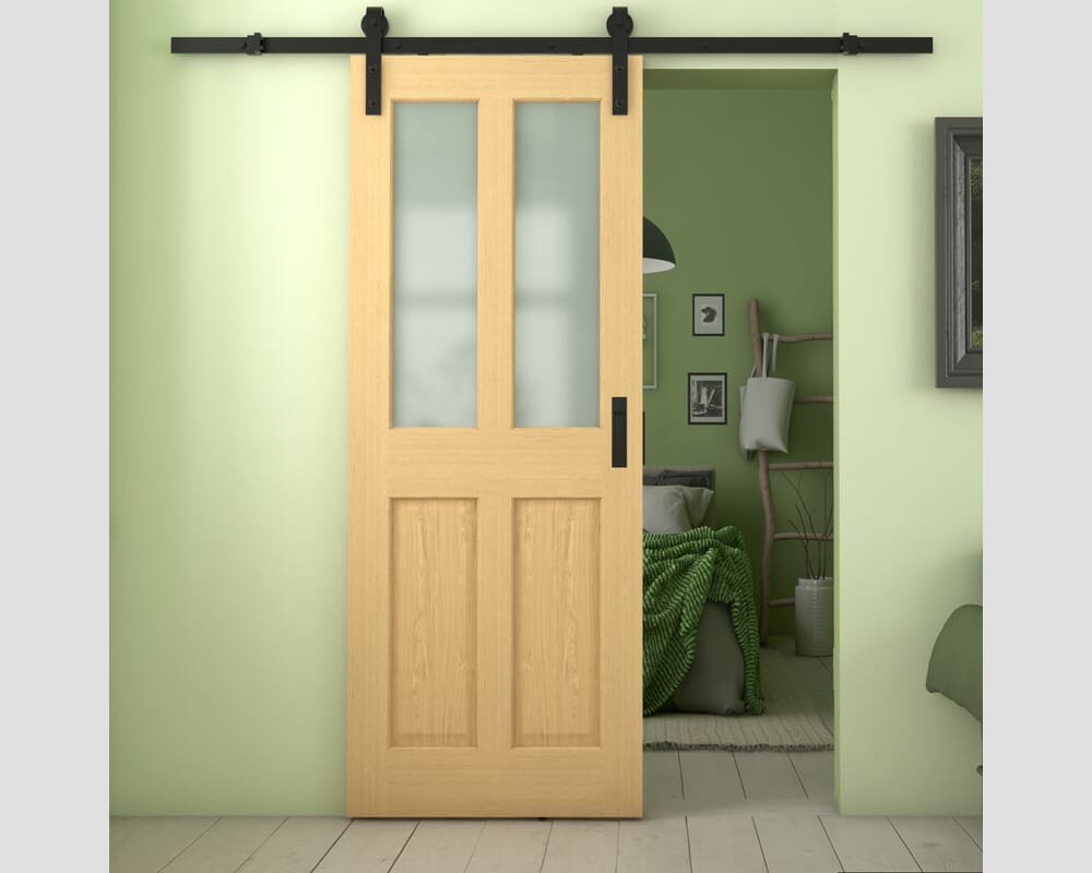 762x1981x35mm (30") Traditional Victorian Frosted Glass Oak - Prefinished Sliding Barn Door
