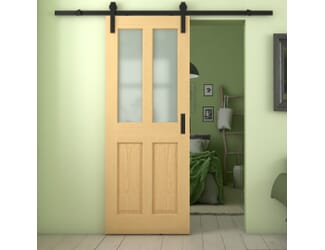 Traditional Victorian Frosted Glass Oak - Prefinished Sliding Barn Door