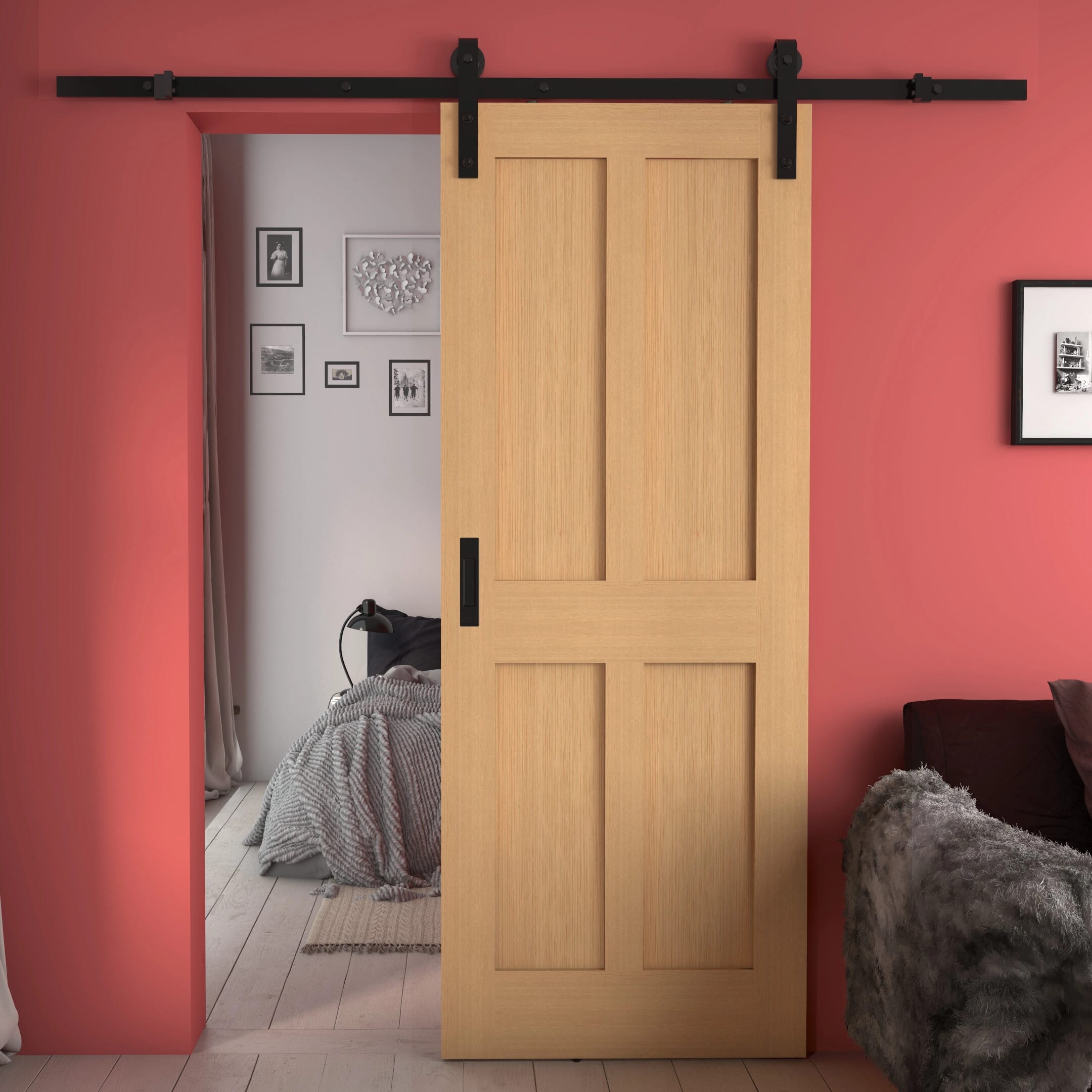 813x2032x35mm (32) Victorian 4 Panel Shaker Oak Sliding Barn Door