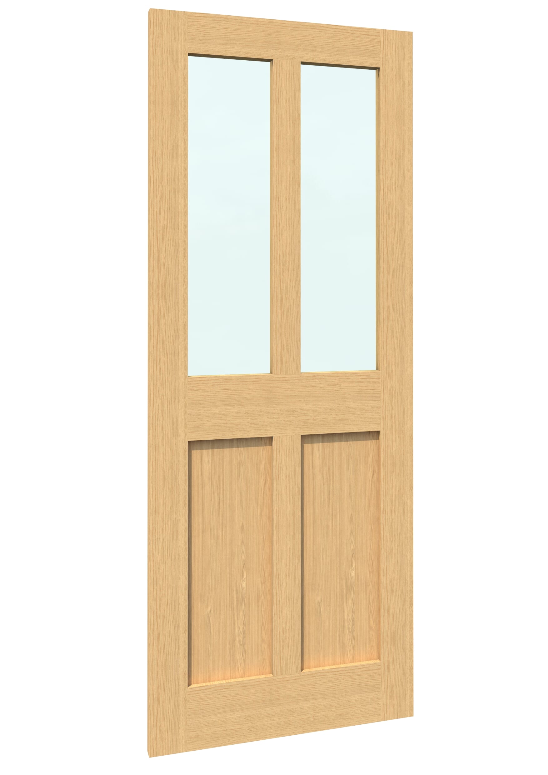 726x2040x40mm Victorian 4 Panel Shaker Oak Clear Glass Sliding Barn Door