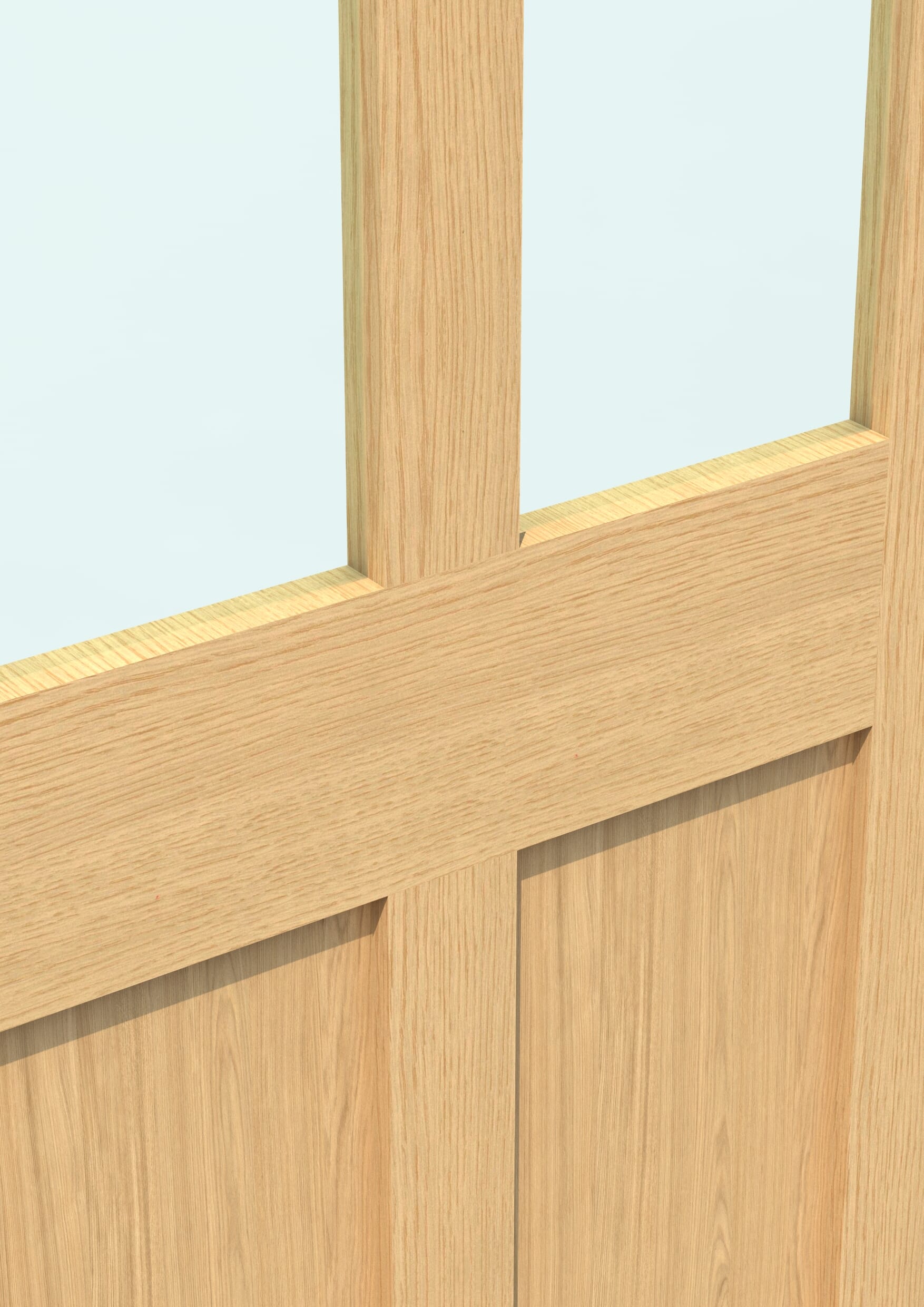 726x2040x40mm Victorian 4 Panel Shaker Oak Clear Glass Sliding Barn Door