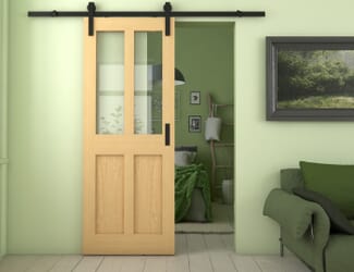 Victorian 4 Panel Shaker Oak Clear Glass Sliding Barn Door