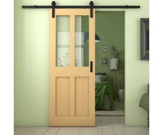 Victorian 4 Panel Shaker Oak Clear Glass Sliding Barn Door