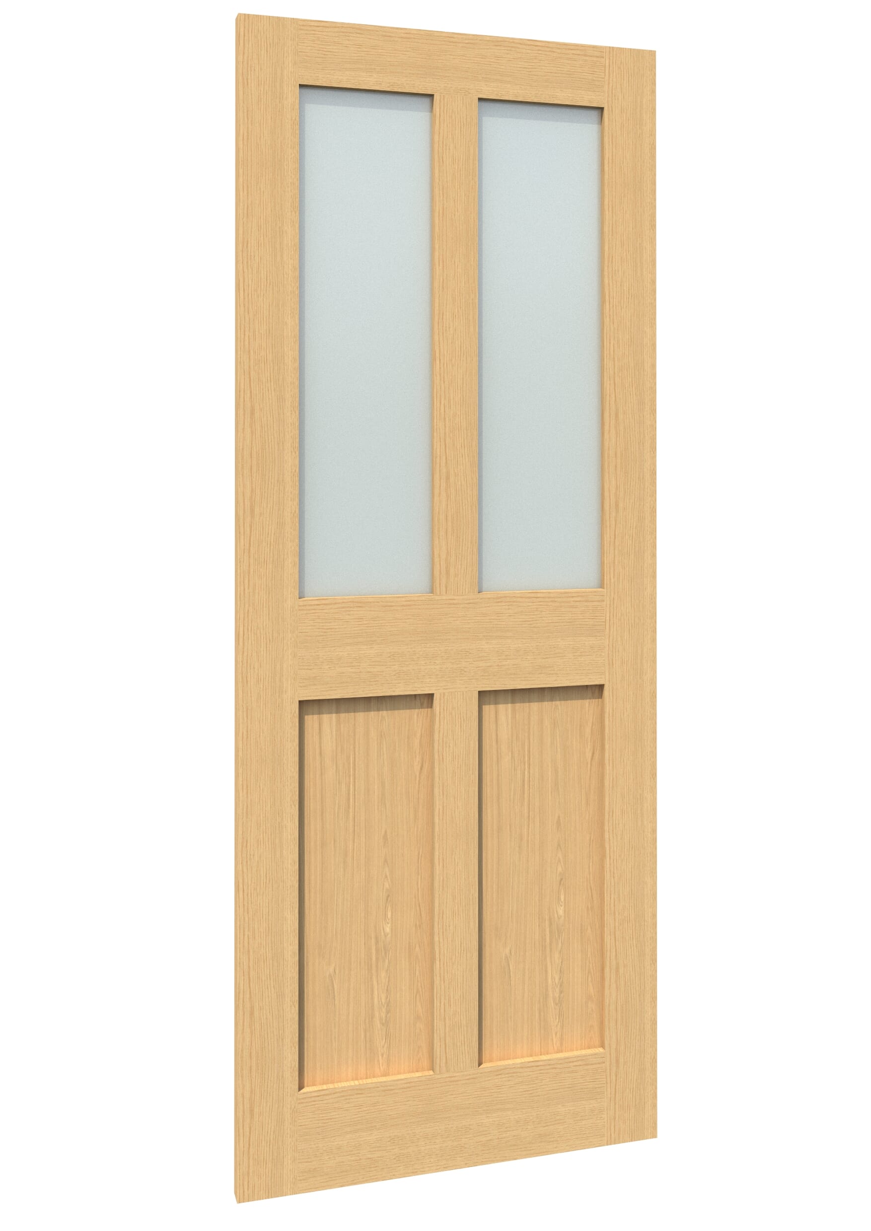 762x1981x35mm (30") Victorian 4 Panel Shaker Oak Frosted Glass Sliding Barn Door