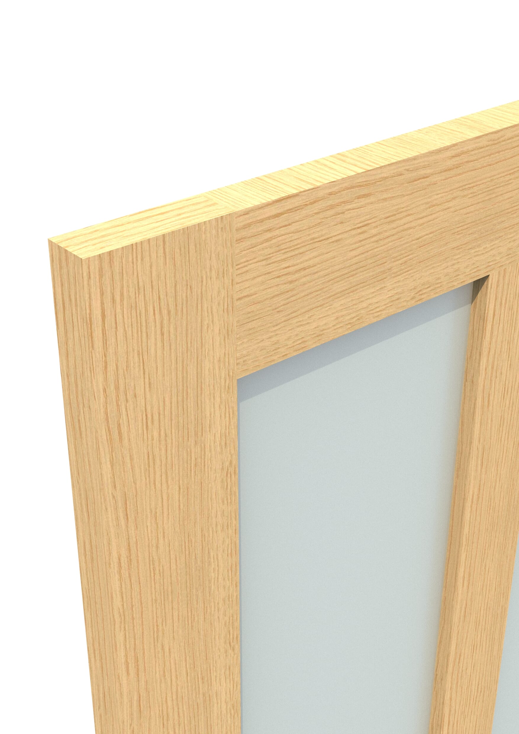 762x1981x35mm (30") Victorian 4 Panel Shaker Oak Frosted Glass Sliding Barn Door