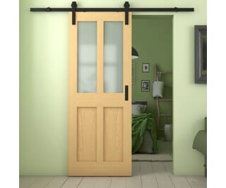 Victorian 4 Panel Shaker Oak Frosted Glass Sliding Barn Door