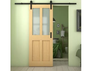 Victorian 4 Panel Shaker Oak Frosted Glass Sliding Barn Door