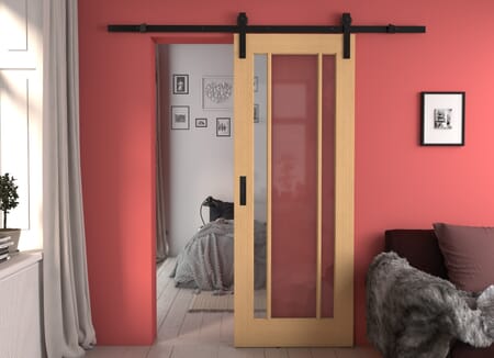 Lincoln Oak Clear Glass Sliding Barn Door