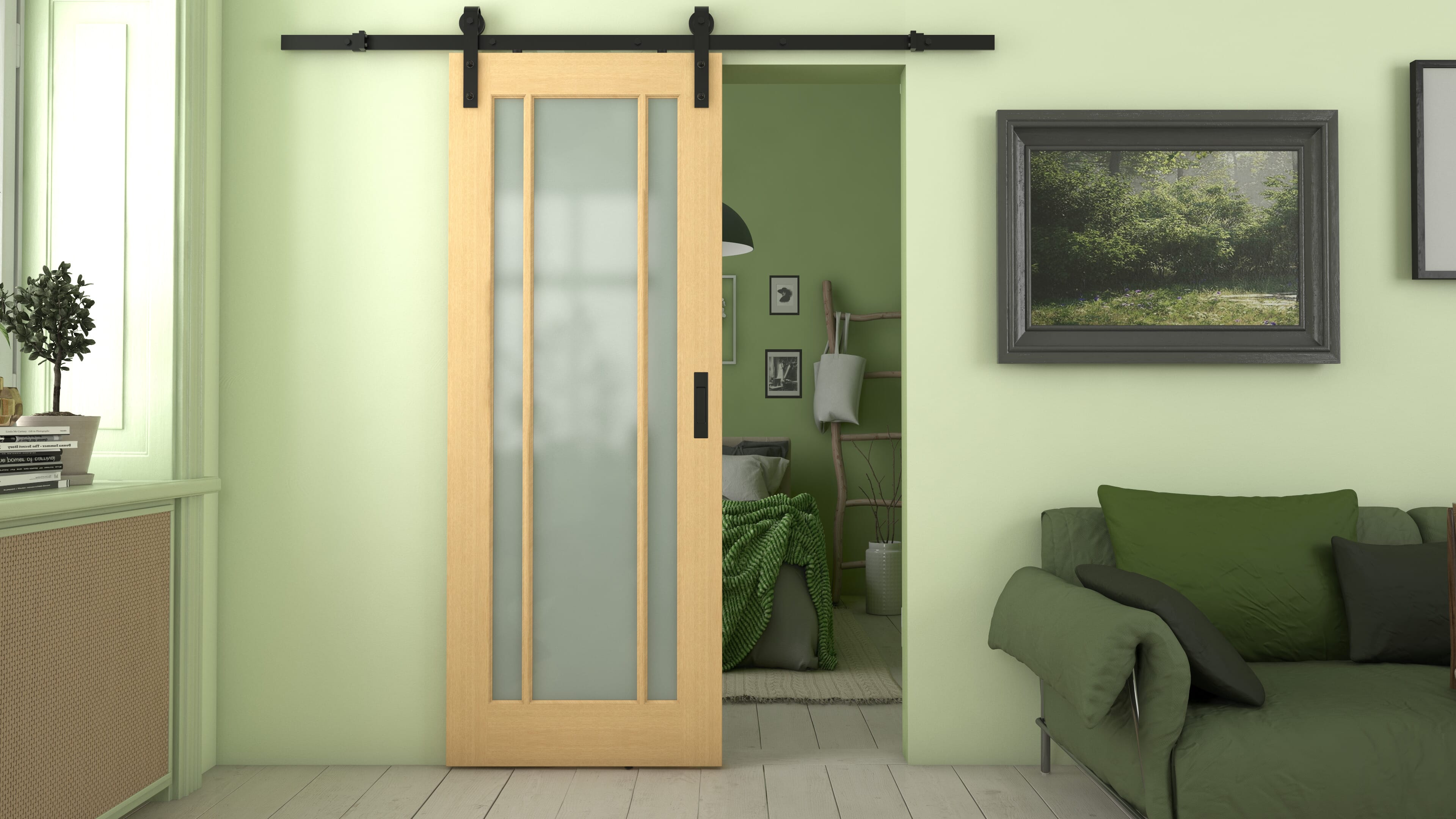 686x1981x35mm (27") Lincoln Oak Frosted Glass Sliding Barn Door