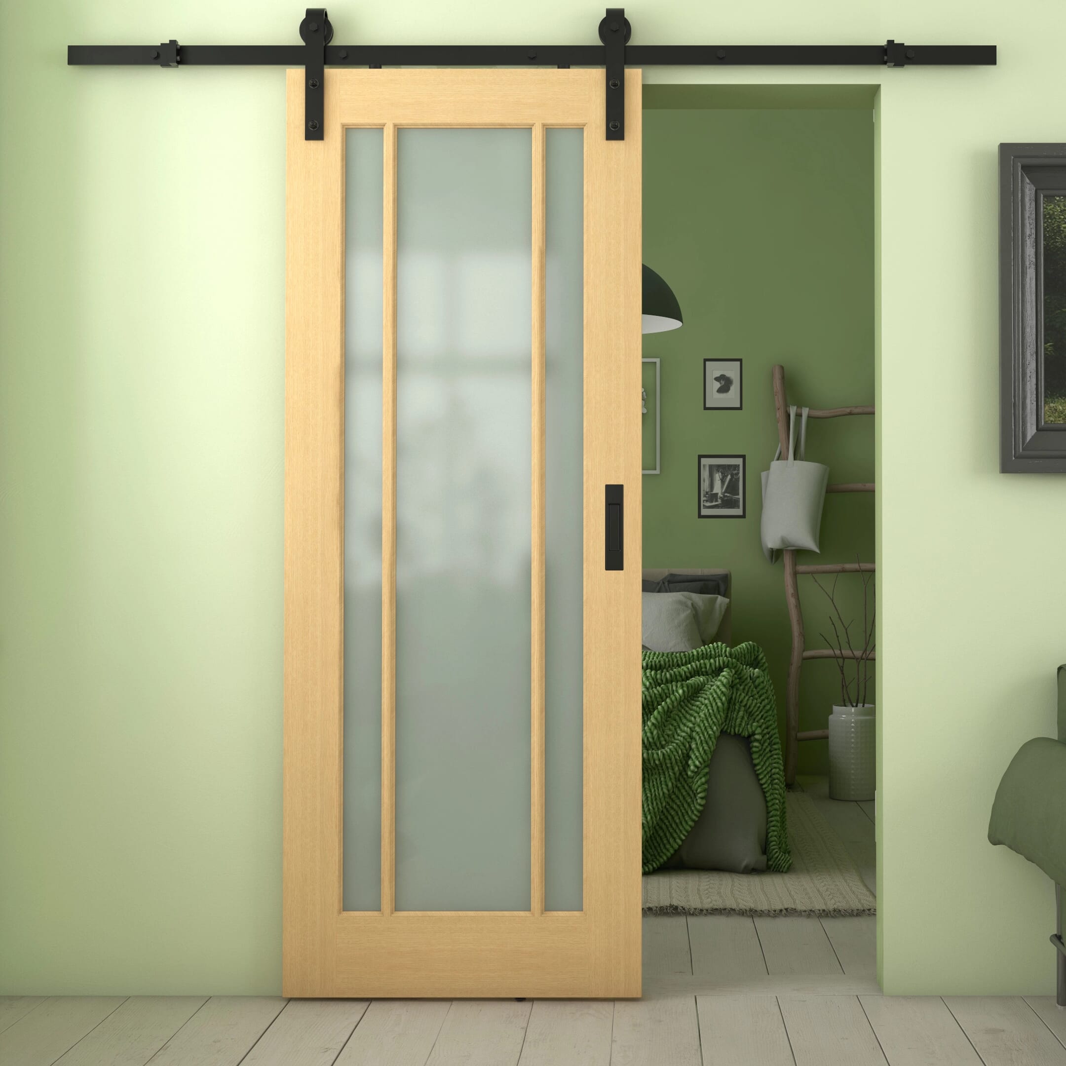 Lincoln Oak Frosted Glass Sliding Barn Door