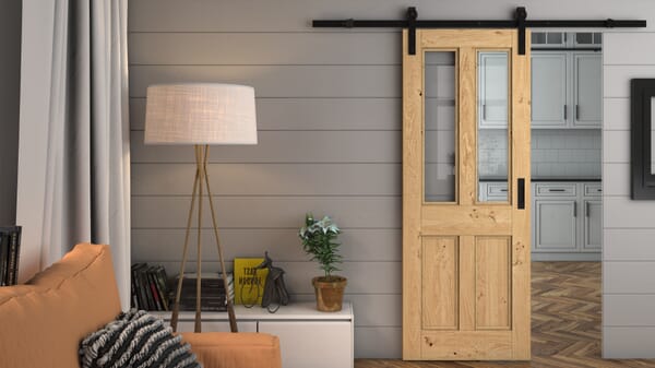 Rustic Oak Edwardian Clear Glass - Prefinished Sliding Barn Door