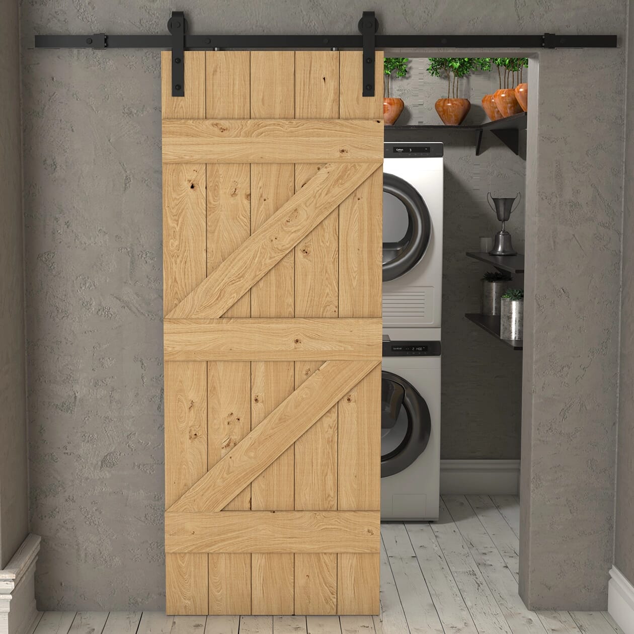 Rustic Solid Oak Ledged & Braced Sliding Barn Door